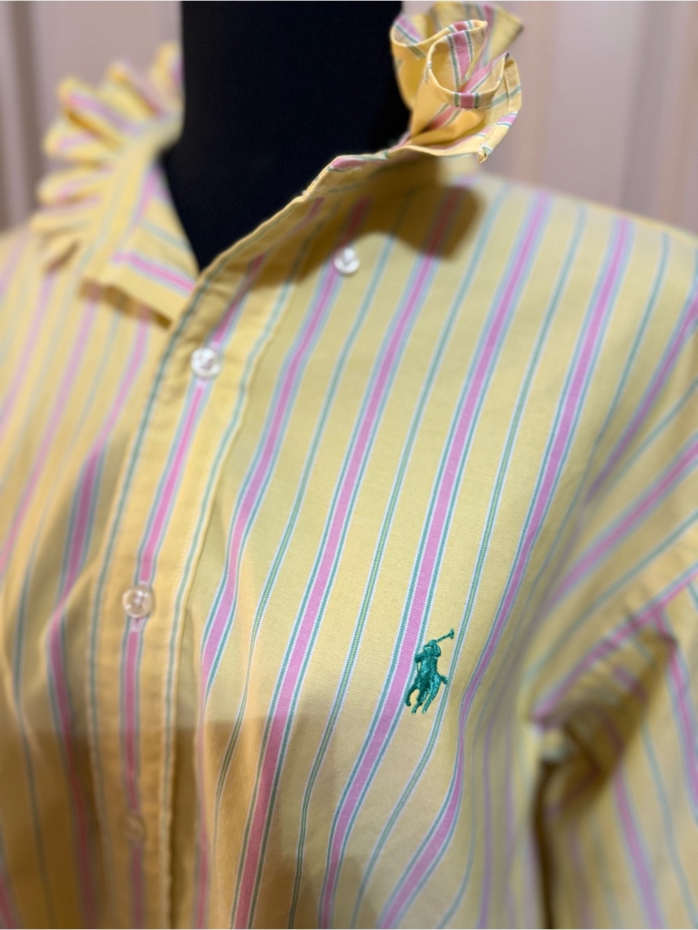 Upcycled Ralph Lauren Yellow Multi-Striped Button-Down Shirt - Picture 3 of 9